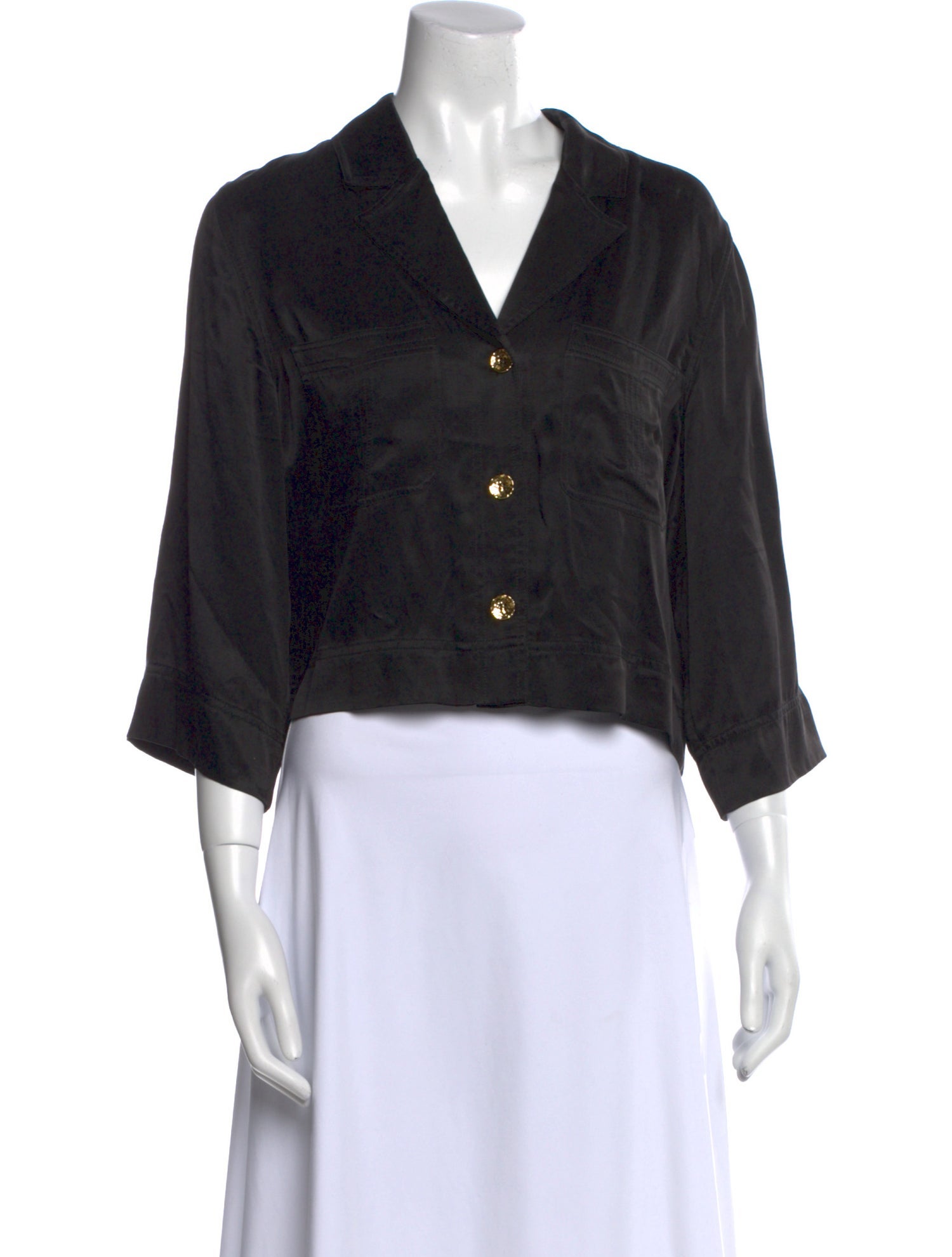 Ganni Three-Quarter Sleeve Crop Top