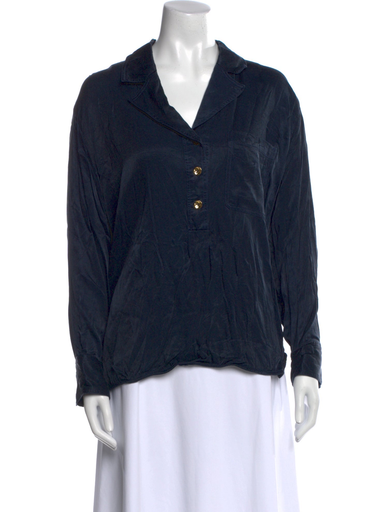 Ganni V-Neck Long Sleeve Button-Up Top