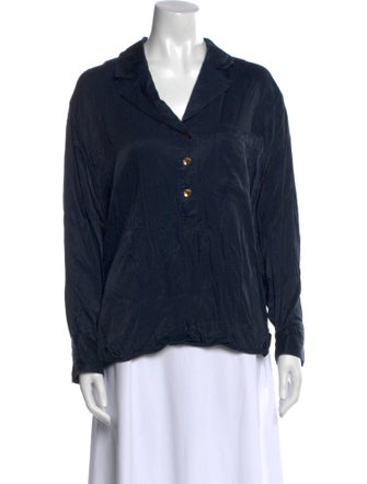 Ganni V-Neck Long Sleeve Button-Up Top