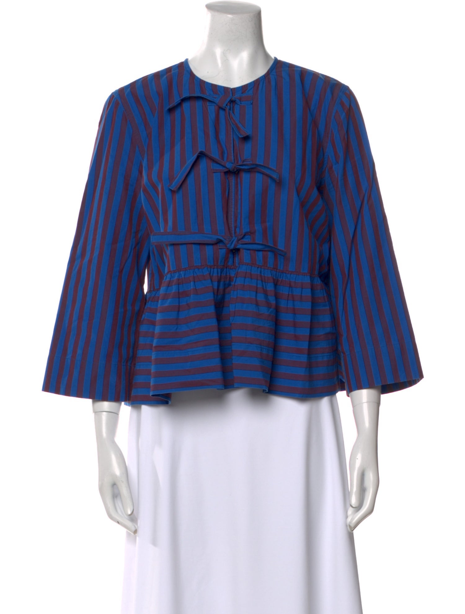Ganni Striped Crew Neck Button-Up Top