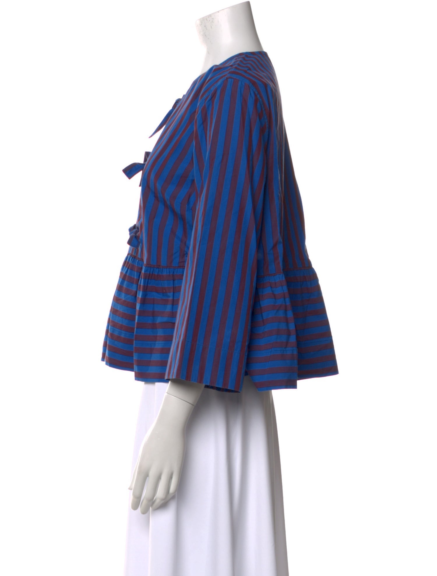 Ganni Striped Crew Neck Button-Up Top