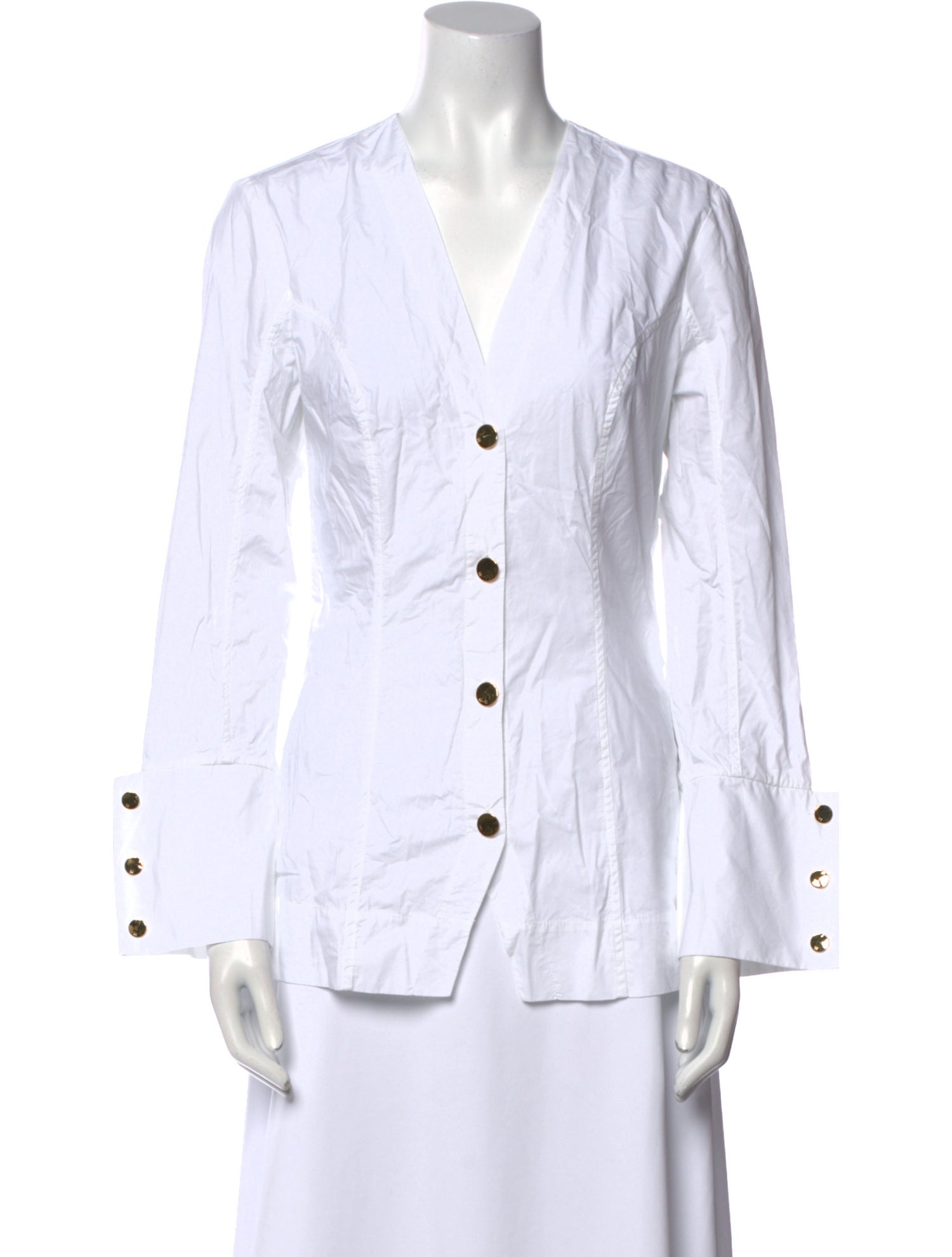 Ganni V-Neck Long Sleeve Button-Up Top