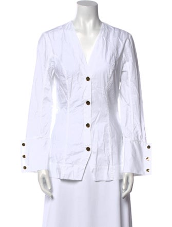 Ganni V-Neck Long Sleeve Button-Up Top