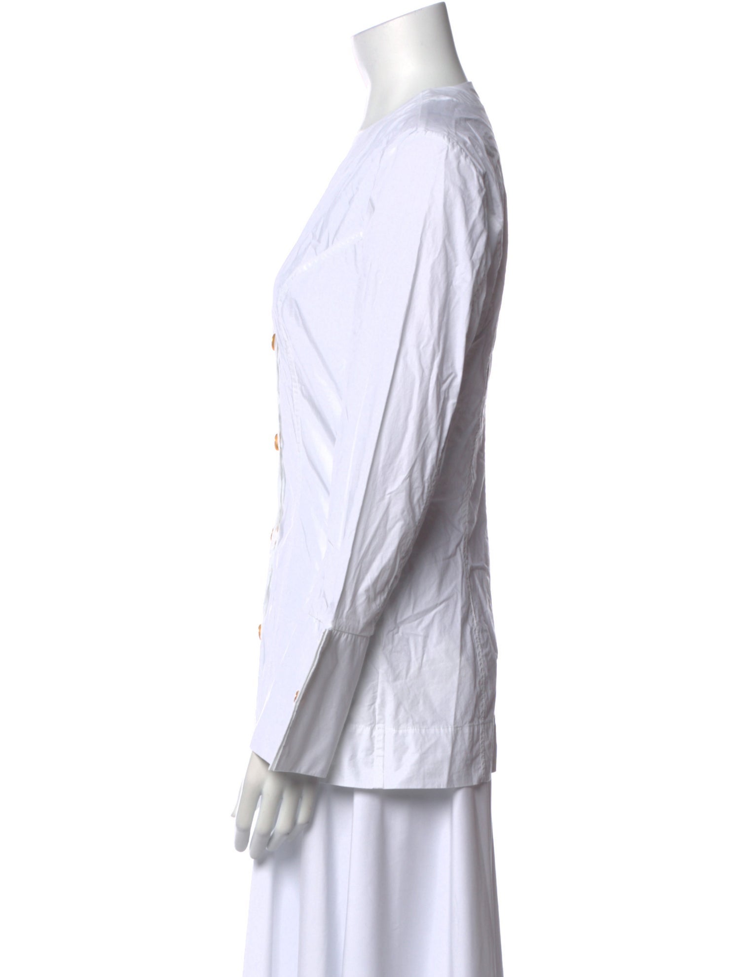 Ganni V-Neck Long Sleeve Button-Up Top