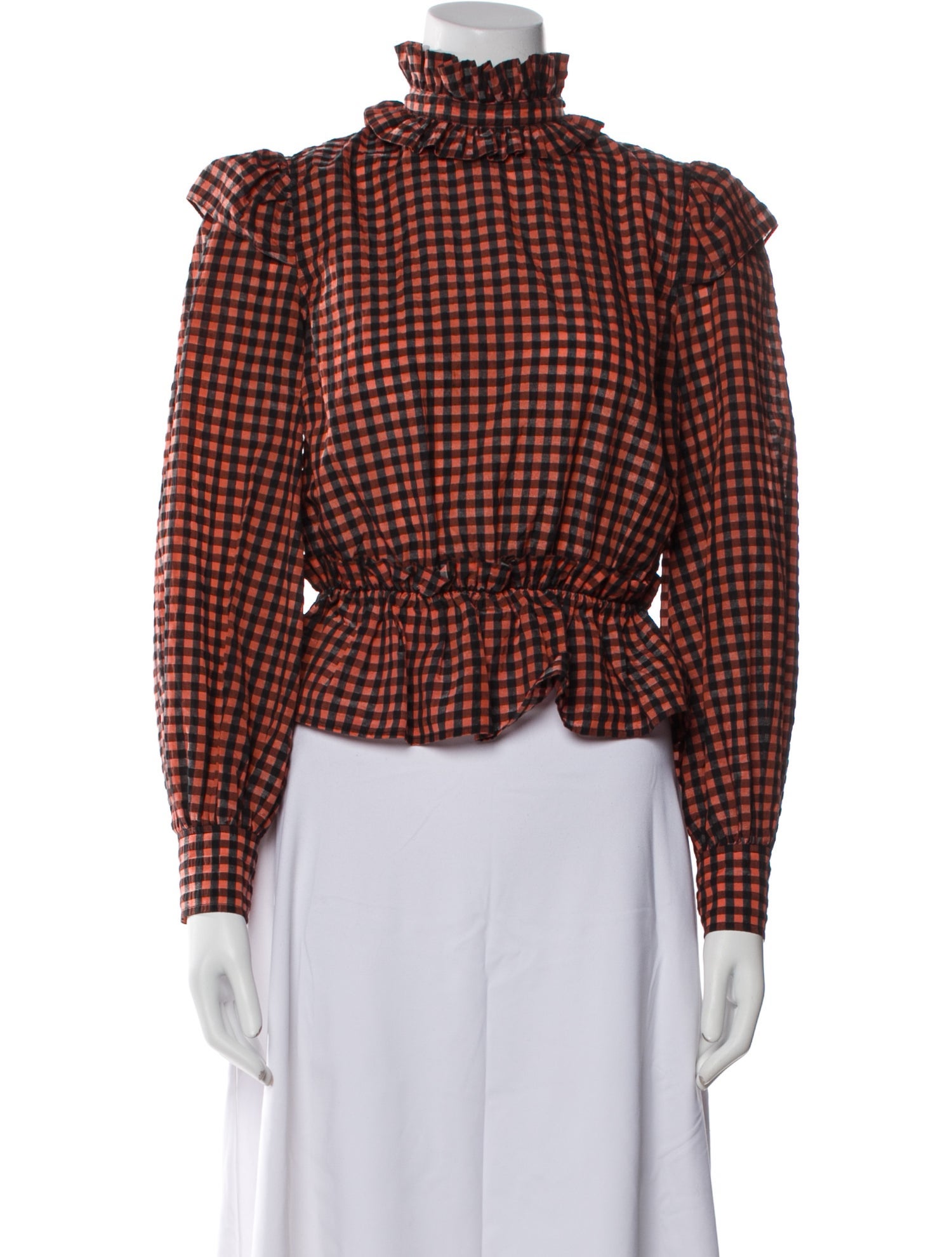 Ganni Plaid Print Turtleneck Crop Top