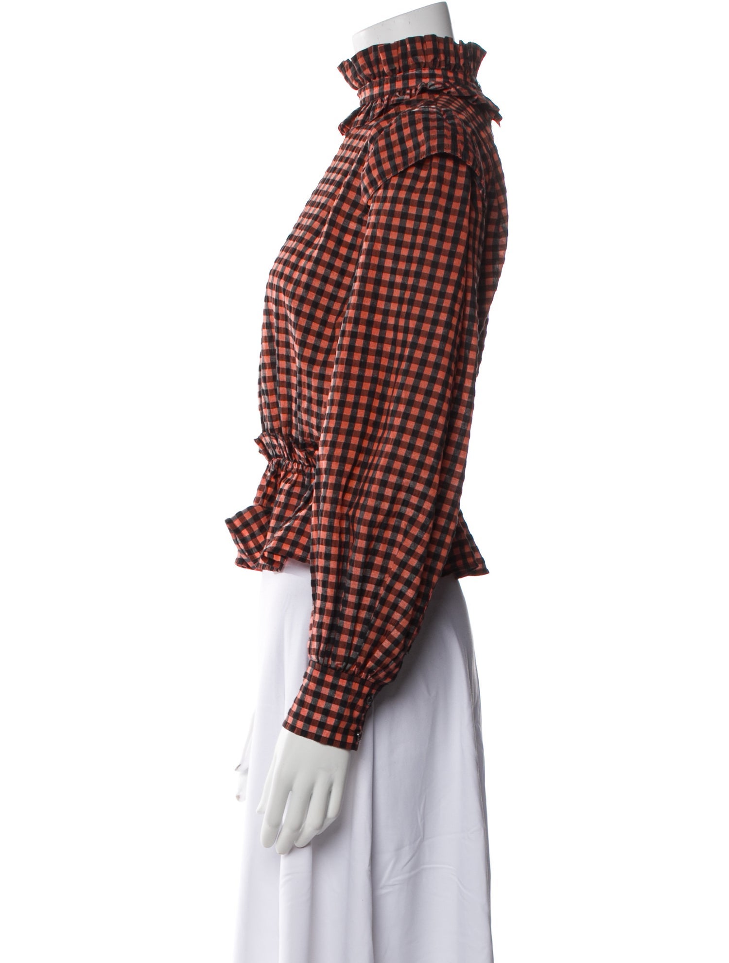 Ganni Plaid Print Turtleneck Crop Top