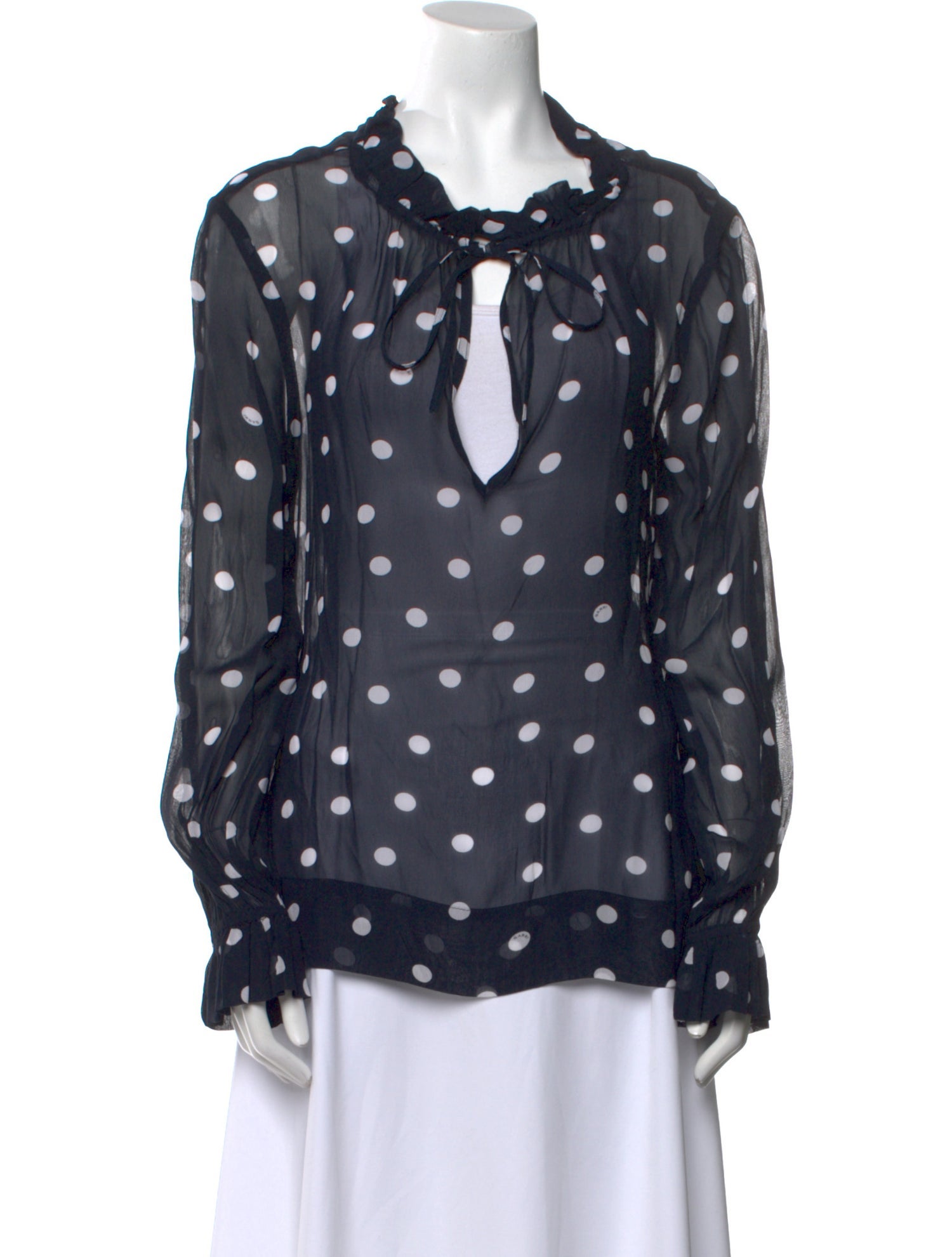Ganni Polka Dot Print V-Neck Blouse