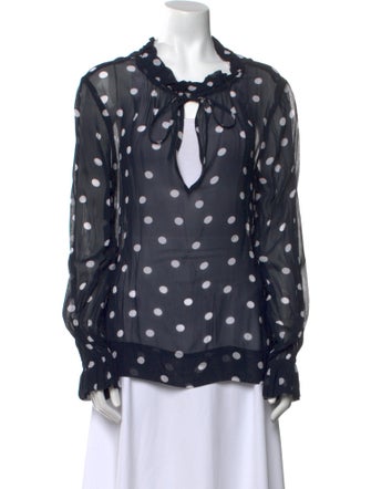 Ganni Polka Dot Print V-Neck Blouse