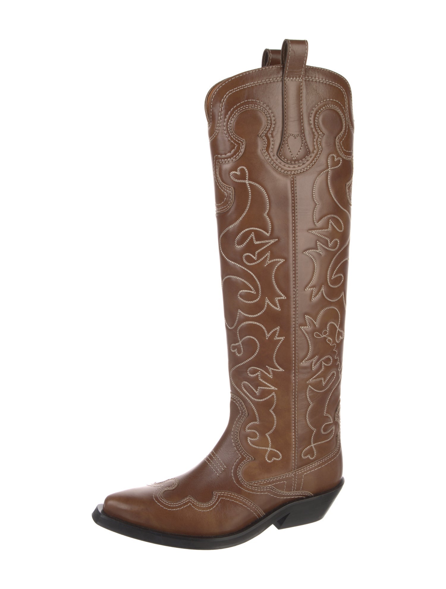 Ganni Leather Floral Print Riding Boots