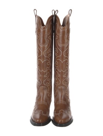 Ganni Leather Floral Print Riding Boots