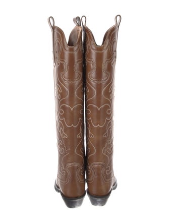 Ganni Leather Floral Print Riding Boots