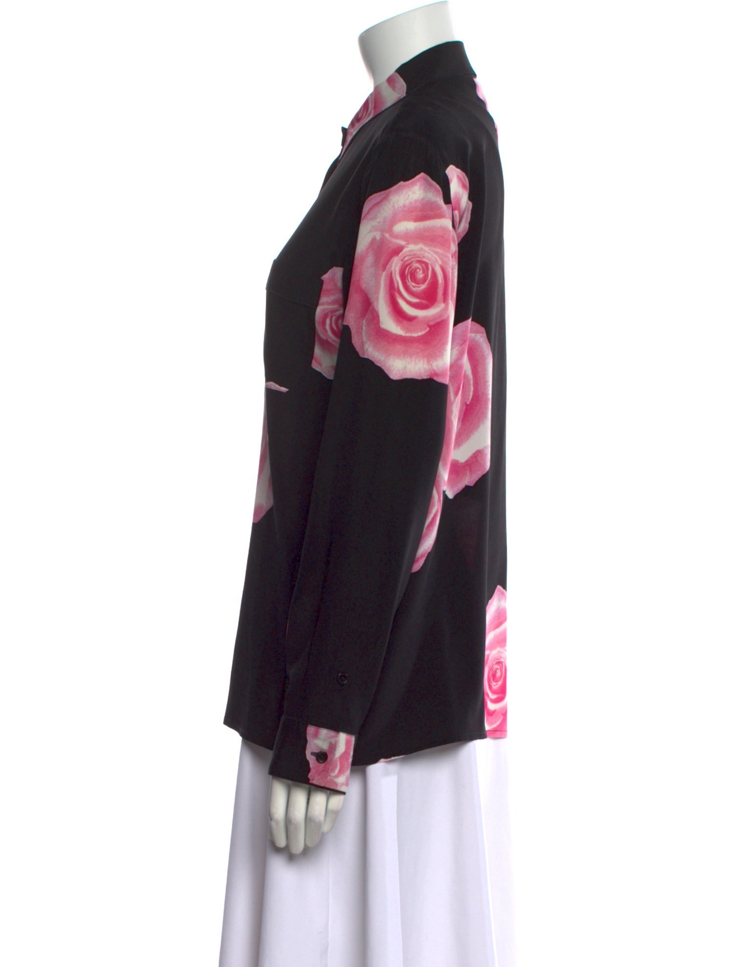 Ganni Silk Floral Print Button-Up Top