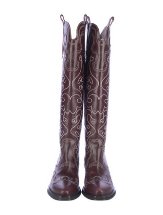 Ganni Leather Printed Riding Boots
