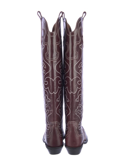 Ganni Leather Printed Riding Boots