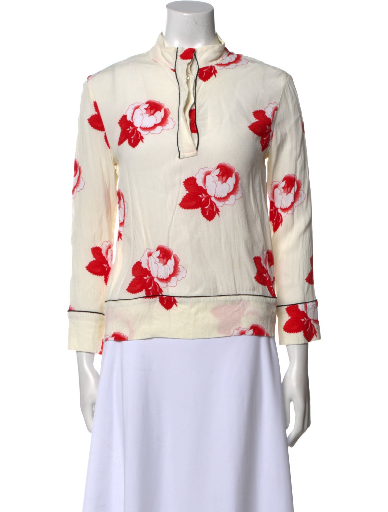 Ganni Floral Print Mock Neck Top