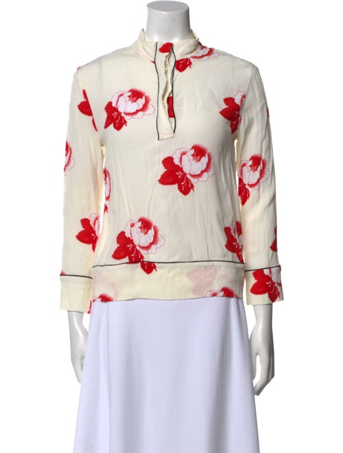 Ganni Floral Print Mock Neck Top