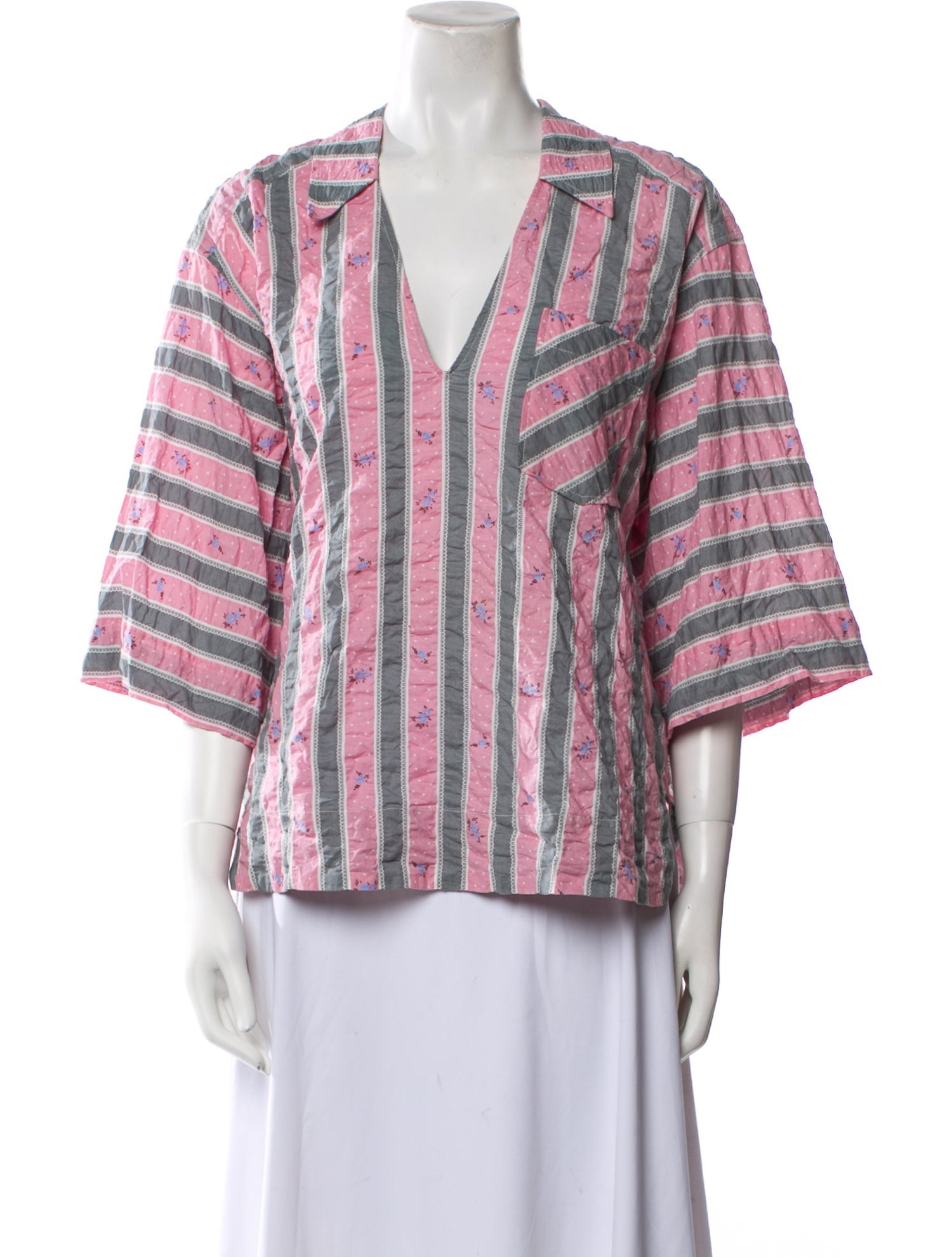 Ganni Printed Three-Quarter Sleeve Blouse