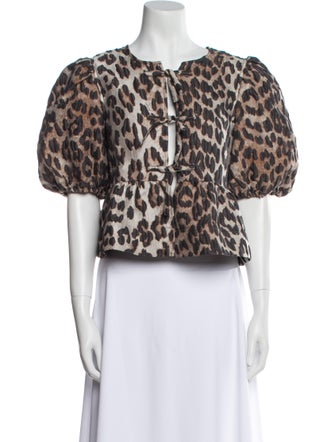 Ganni Animal Print Bateau Neckline Crop Top