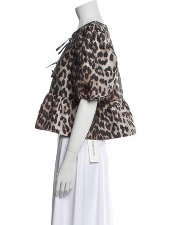 Ganni Animal Print Bateau Neckline Crop Top