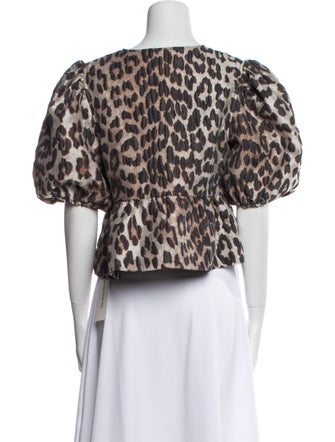 Ganni Animal Print Bateau Neckline Crop Top