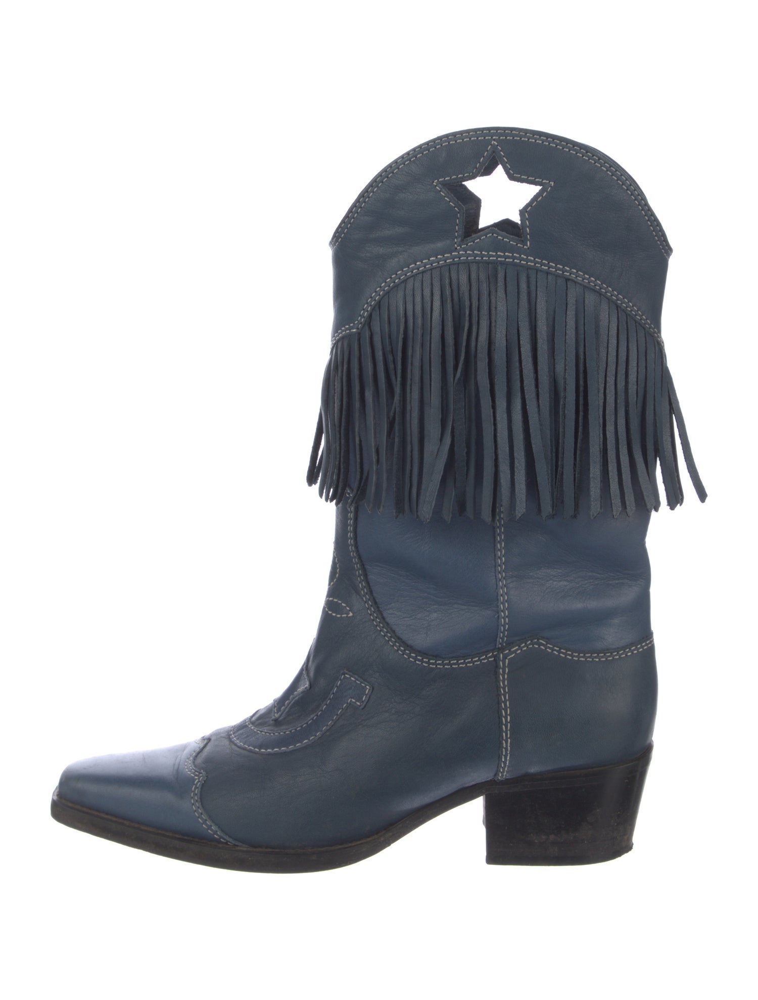 Ganni Leather Cutout Accent Western Boots