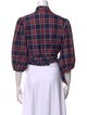 Ganni Plaid Print Three-Quarter Sleeve Crop Top