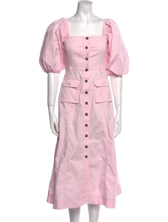 Ganni Square Neckline Midi Length Dress
