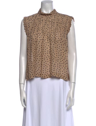 Ganni Polka Dot Print Mock Neck Blouse