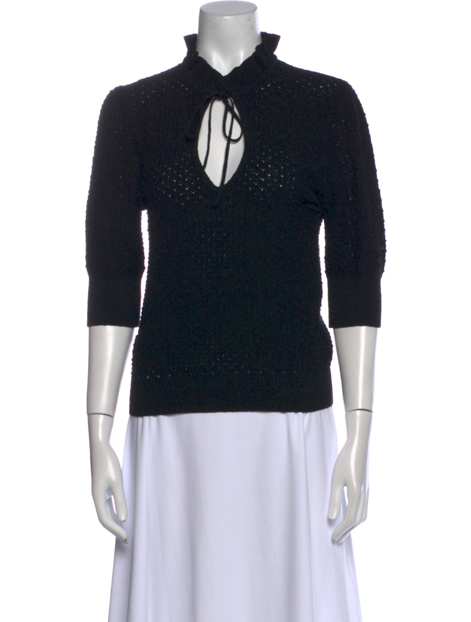 Ganni Mock Neck Three-Quarter Sleeve Polo