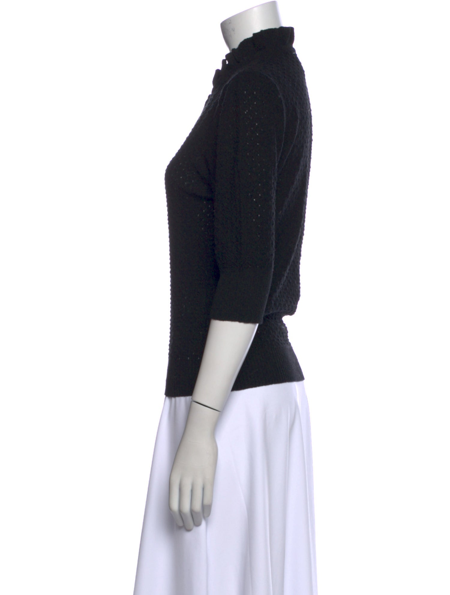 Ganni Mock Neck Three-Quarter Sleeve Polo