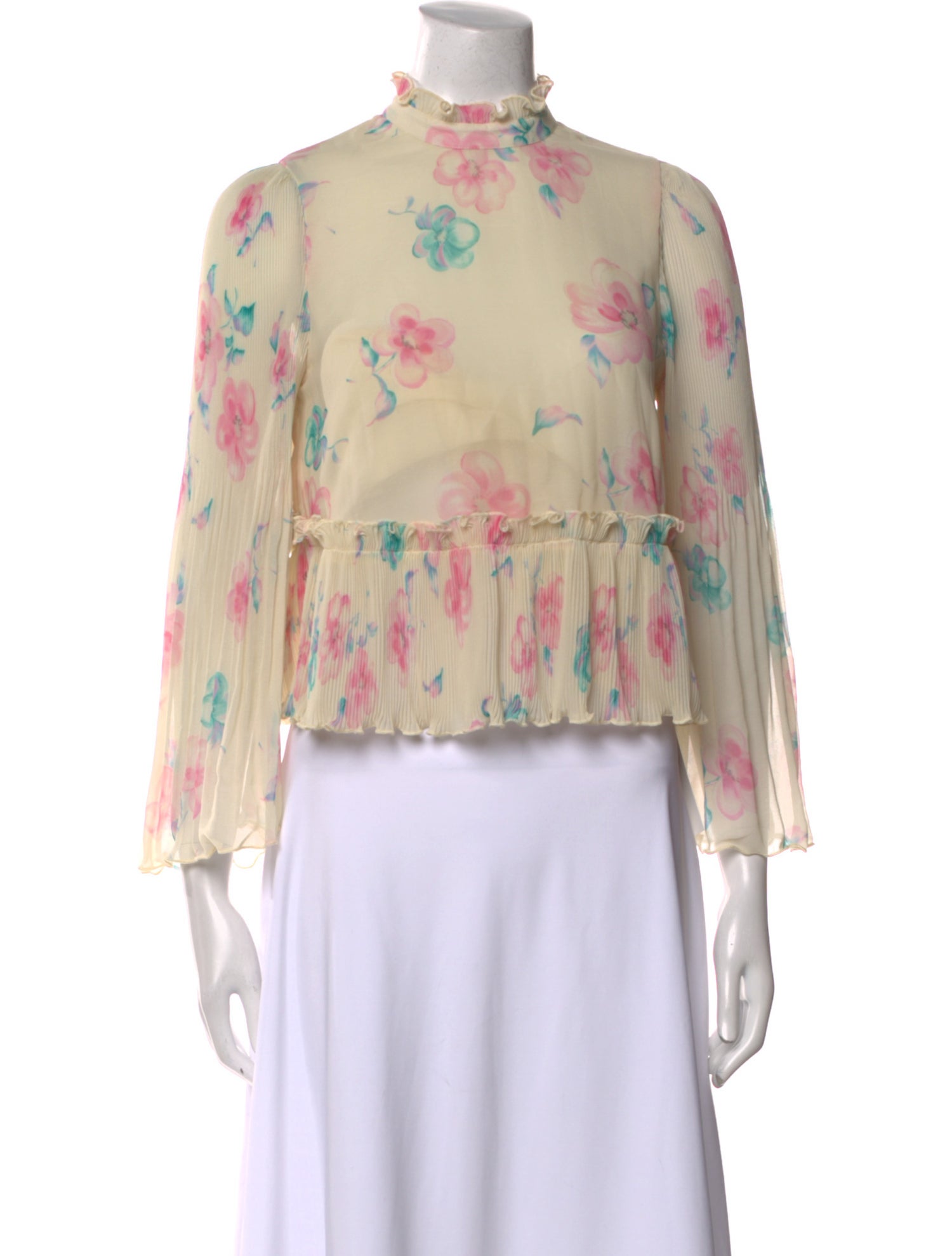 Ganni Floral Print Mock Neck Blouse