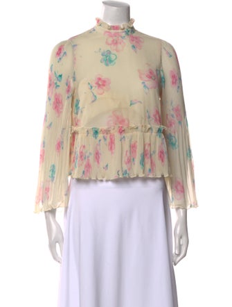 Ganni Floral Print Mock Neck Blouse