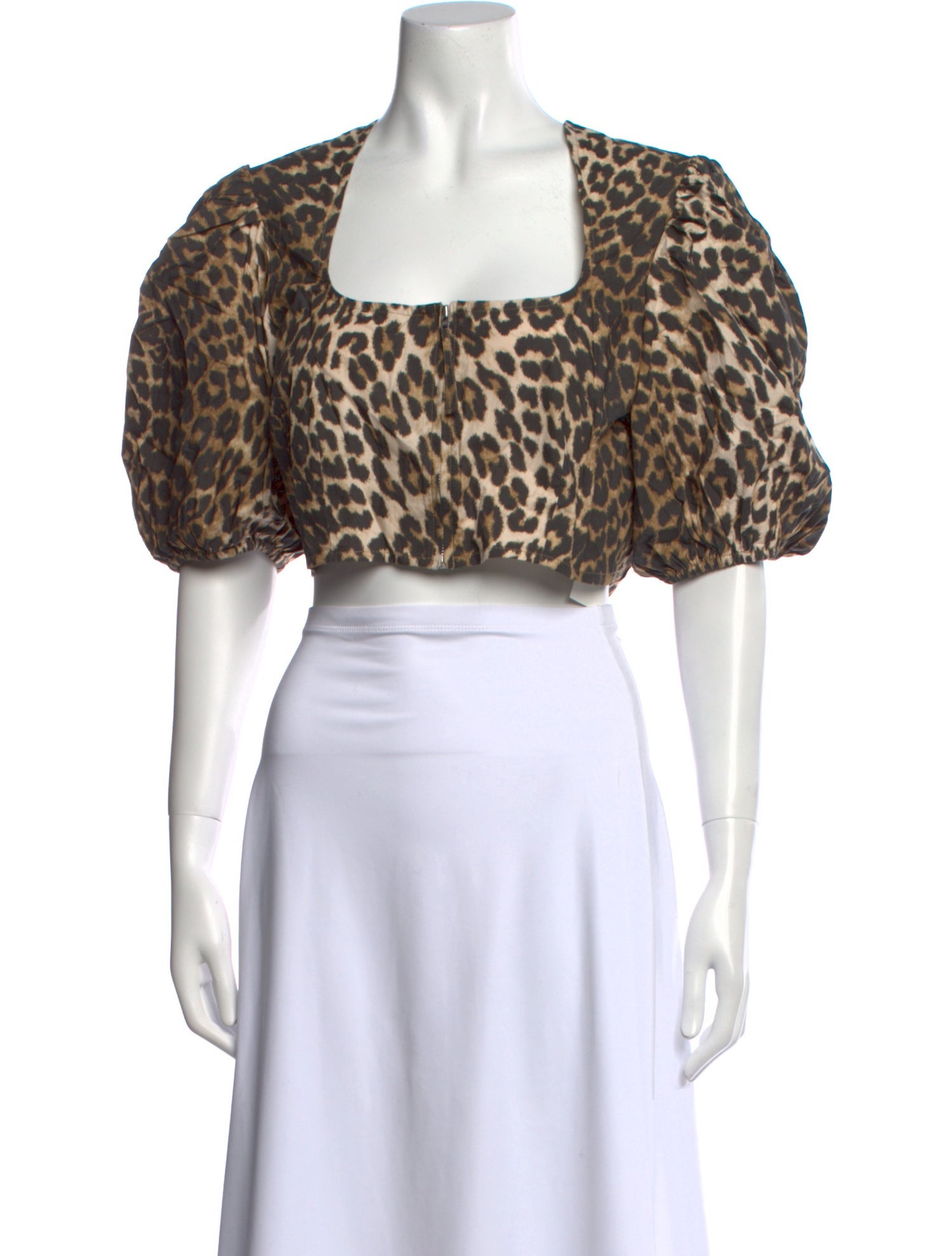 Ganni Silk Animal Print Crop Top