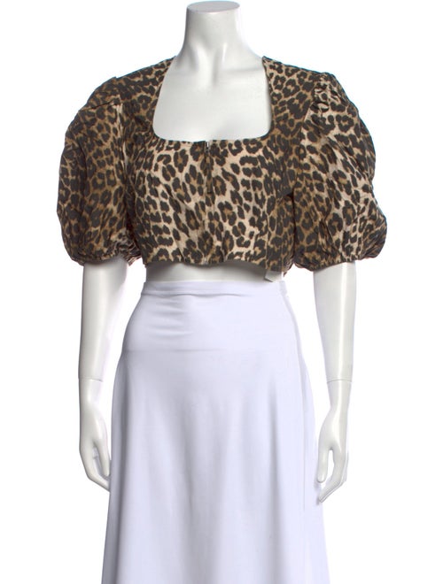 Ganni Silk Animal Print Crop Top