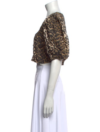 Ganni Silk Animal Print Crop Top