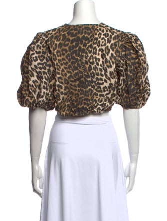 Ganni Silk Animal Print Crop Top