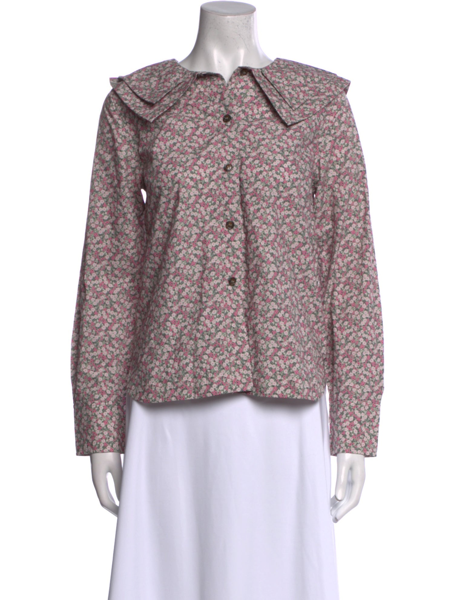 Ganni Floral Print Long Sleeve Button-Up Top