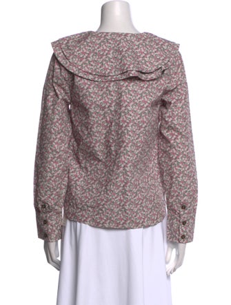 Ganni Floral Print Long Sleeve Button-Up Top