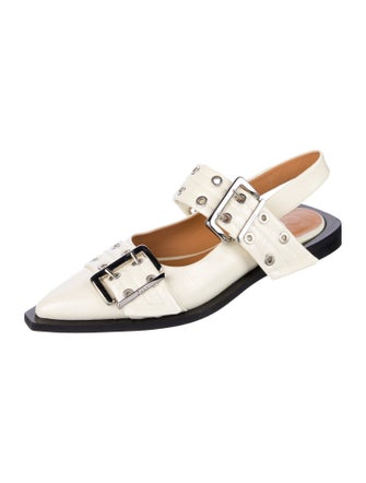 Ganni Leather Studded Accents Slingback Flats