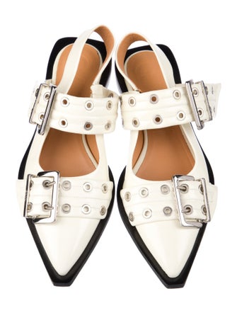 Ganni Leather Studded Accents Slingback Flats
