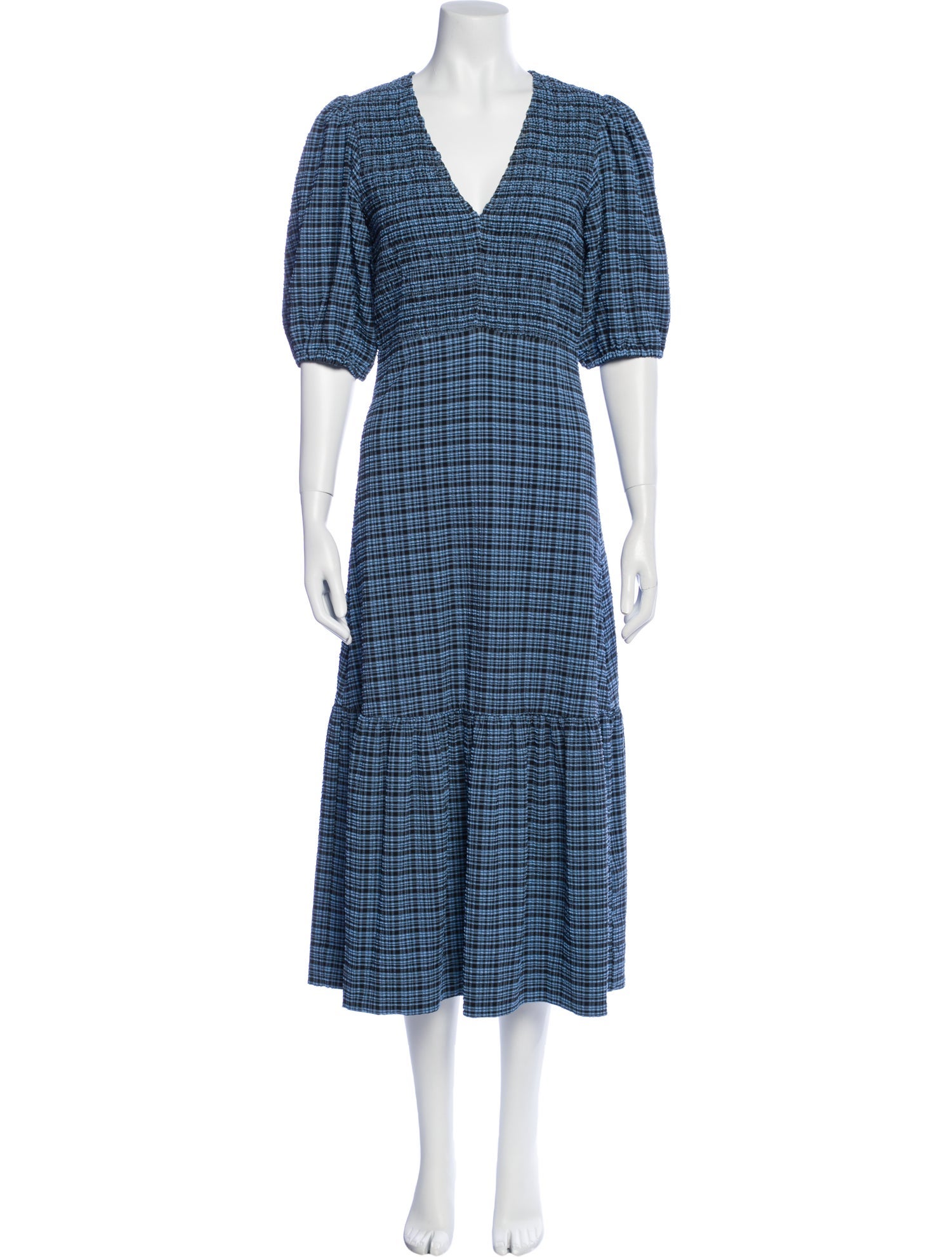 Ganni Plaid Print Long Dress