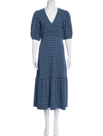 Ganni Plaid Print Long Dress