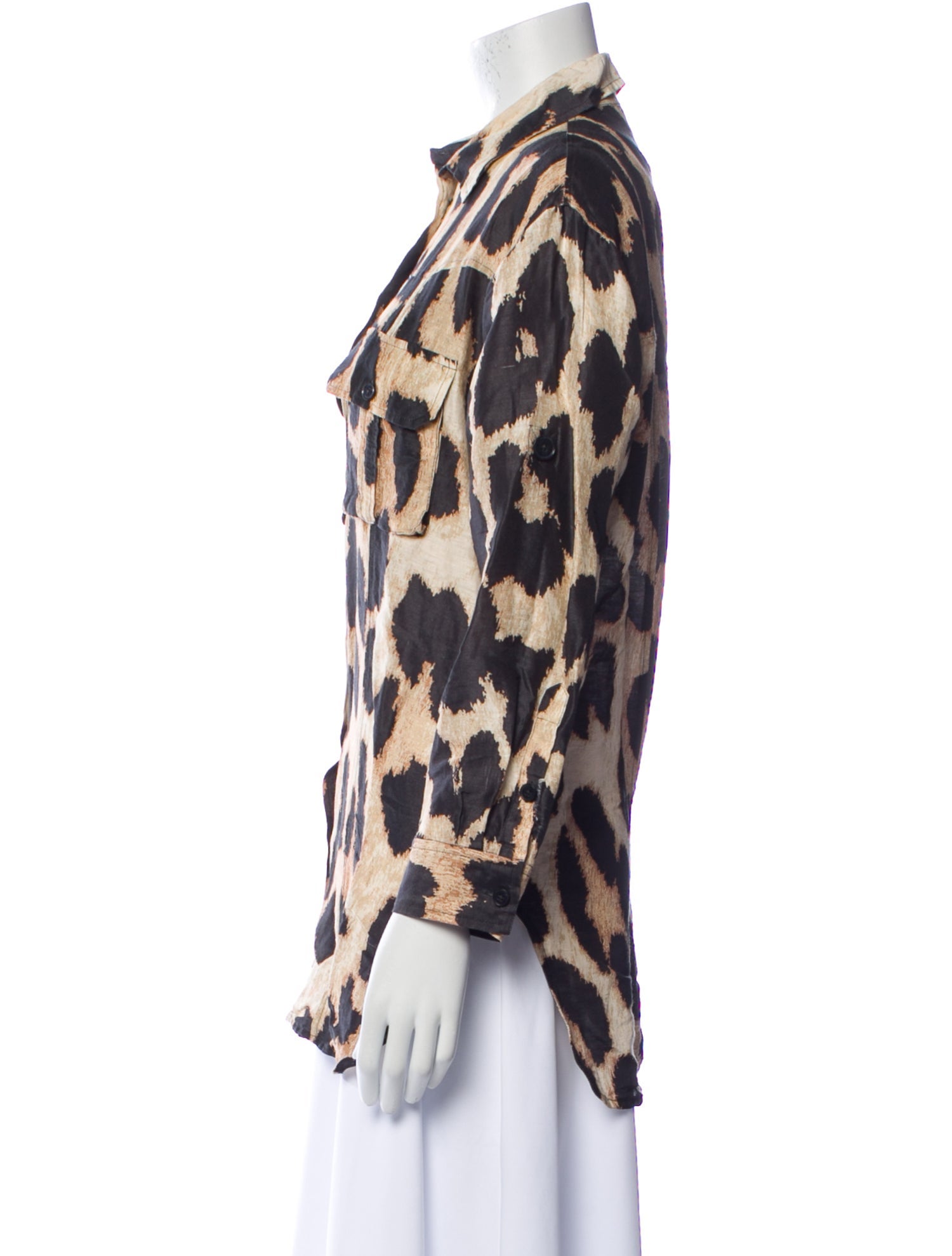 Ganni Linen Animal Print Button-Up Top