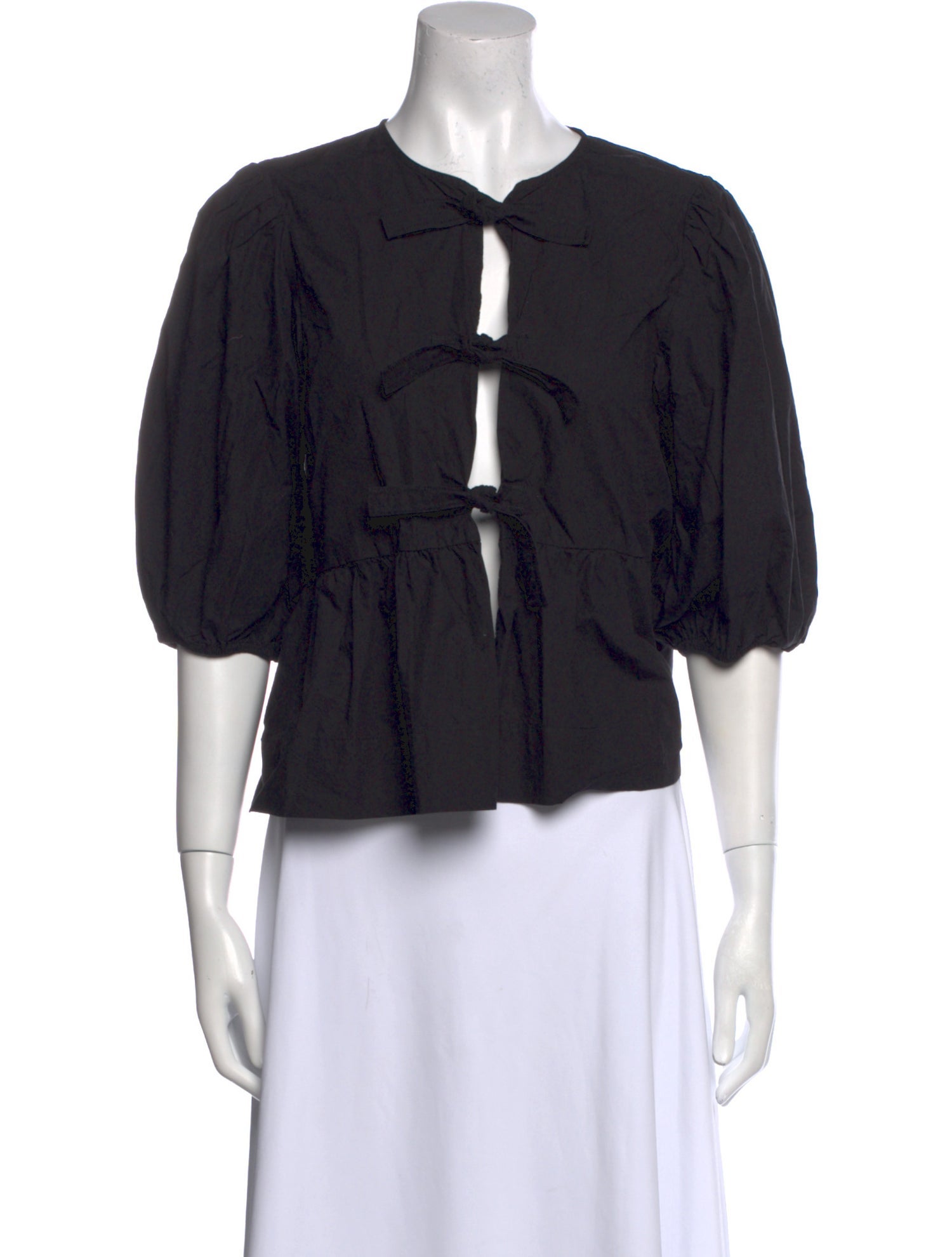 Ganni V-Neck Three-Quarter Sleeve Crop Top