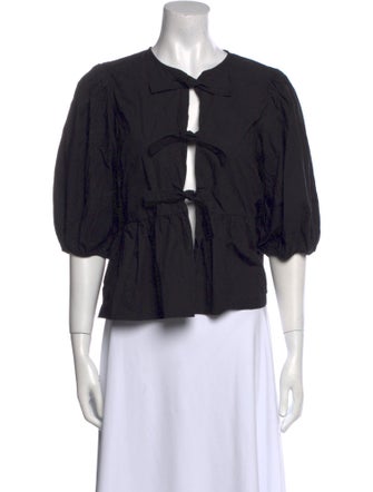 Ganni V-Neck Three-Quarter Sleeve Crop Top