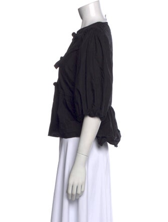 Ganni V-Neck Three-Quarter Sleeve Crop Top