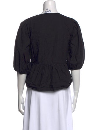 Ganni V-Neck Three-Quarter Sleeve Crop Top