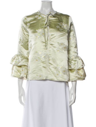 Ganni Crew Neck Three-Quarter Sleeve Blouse