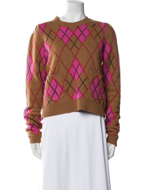 Ganni Wool Plaid Print Sweater