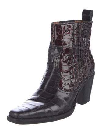 Ganni Crocodile Animal Print Western Boots